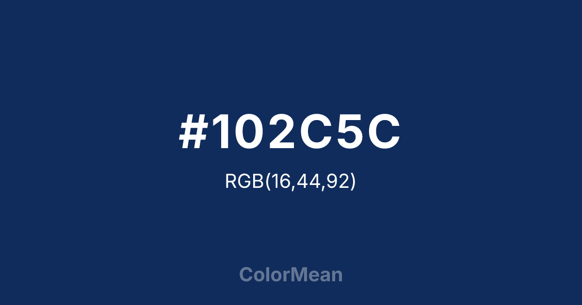 Color swatch image showing #102C5C with RGB(16,44,92) values