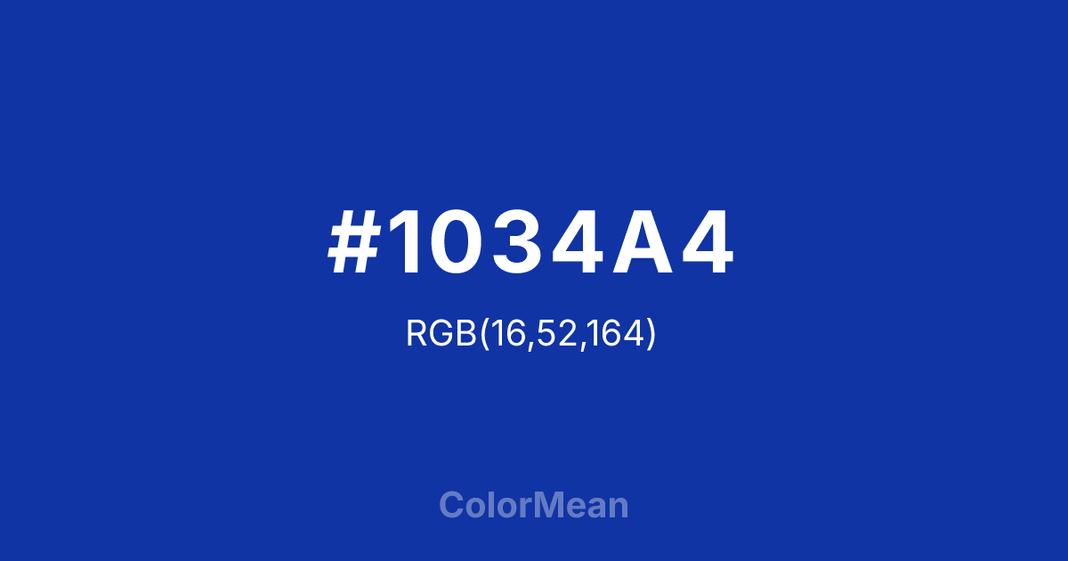 Color swatch image showing #1034A4 with RGB(16,52,164) values