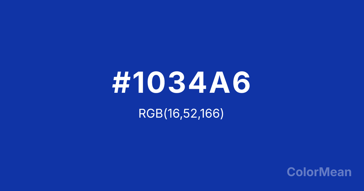 Color swatch image showing Egyptian Blue (#1034A6) with RGB(16,52,166) values