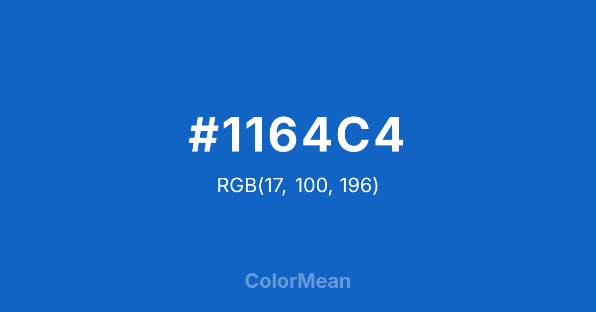 Color swatch image showing #1164C4 with RGB(17,100,196) values