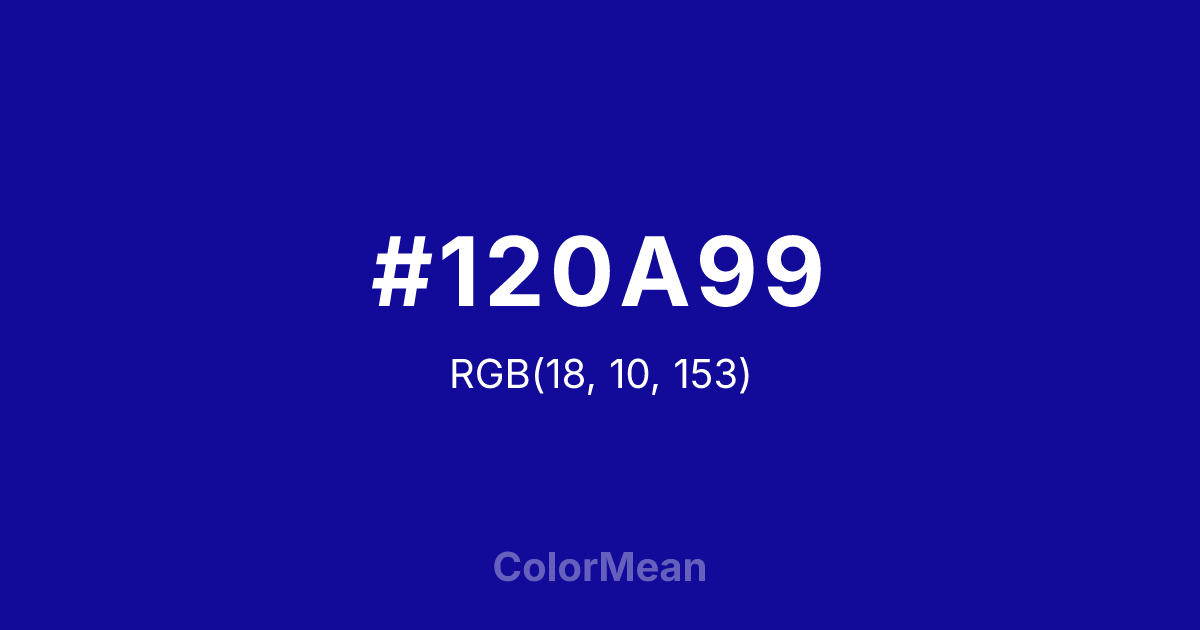 Color swatch image showing #120A99 with RGB(18,10,153) values