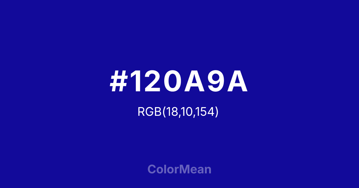Color swatch image showing #120A9A with RGB(18,10,154) values