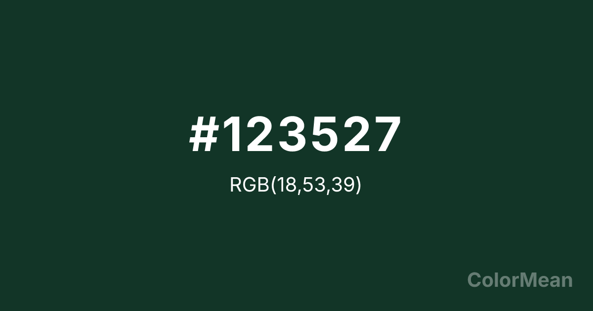 Color swatch image showing #123527 with RGB(18,53,39) values