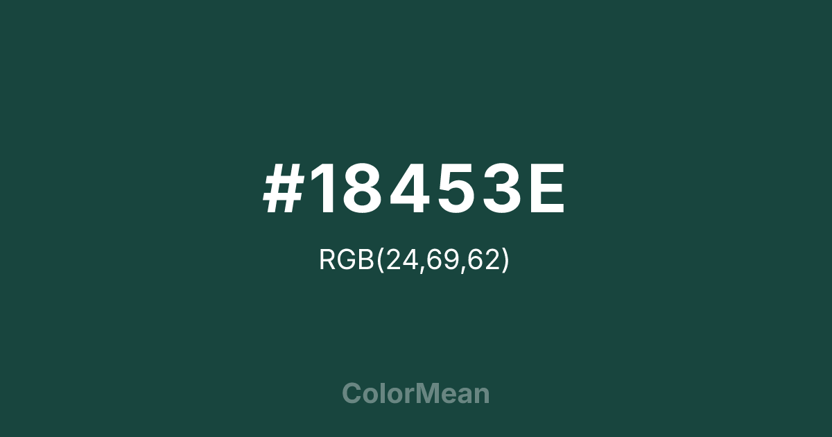 Color swatch image showing #18453E with RGB(24,69,62) values