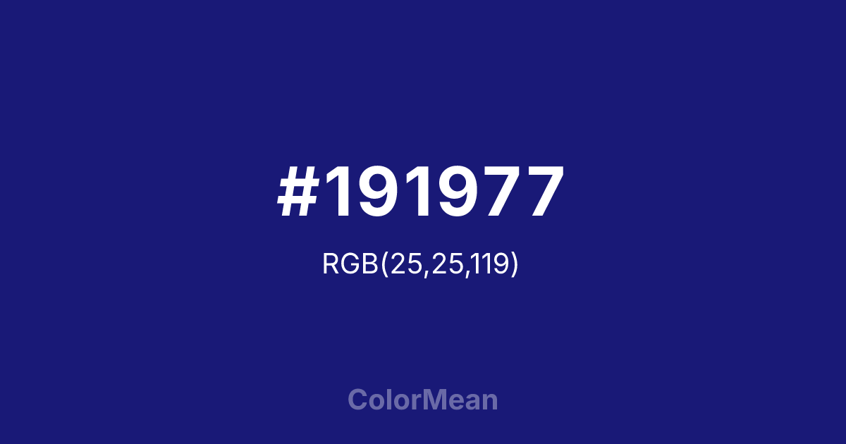 Color swatch image showing #191977 with RGB(25,25,119) values