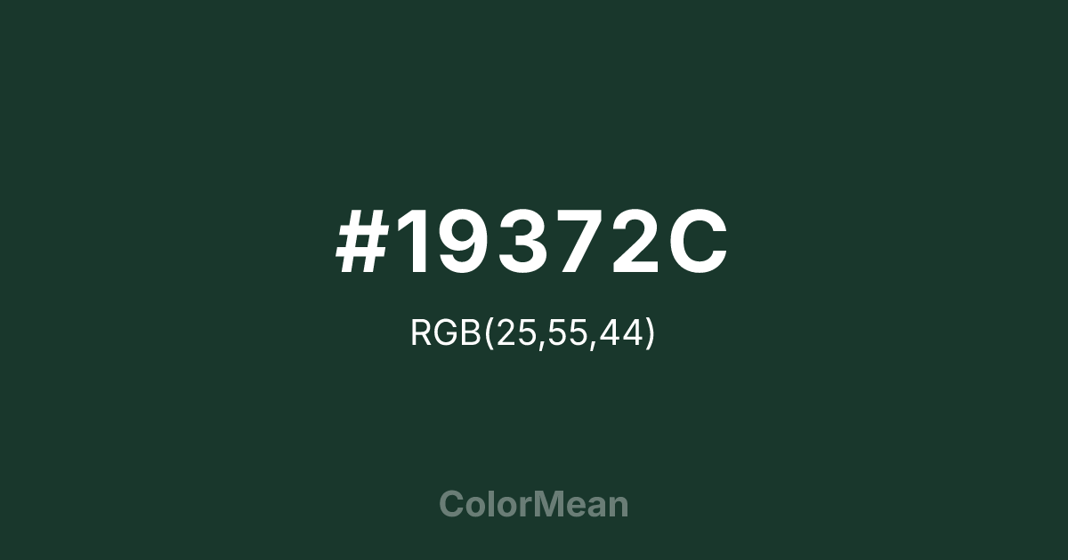 Color swatch image showing #19372C with RGB(25,55,44) values