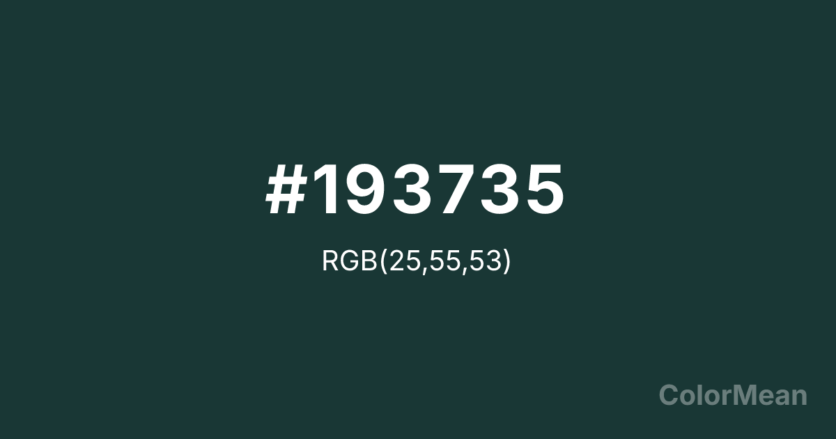 Color swatch image showing #193735 with RGB(25,55,53) values