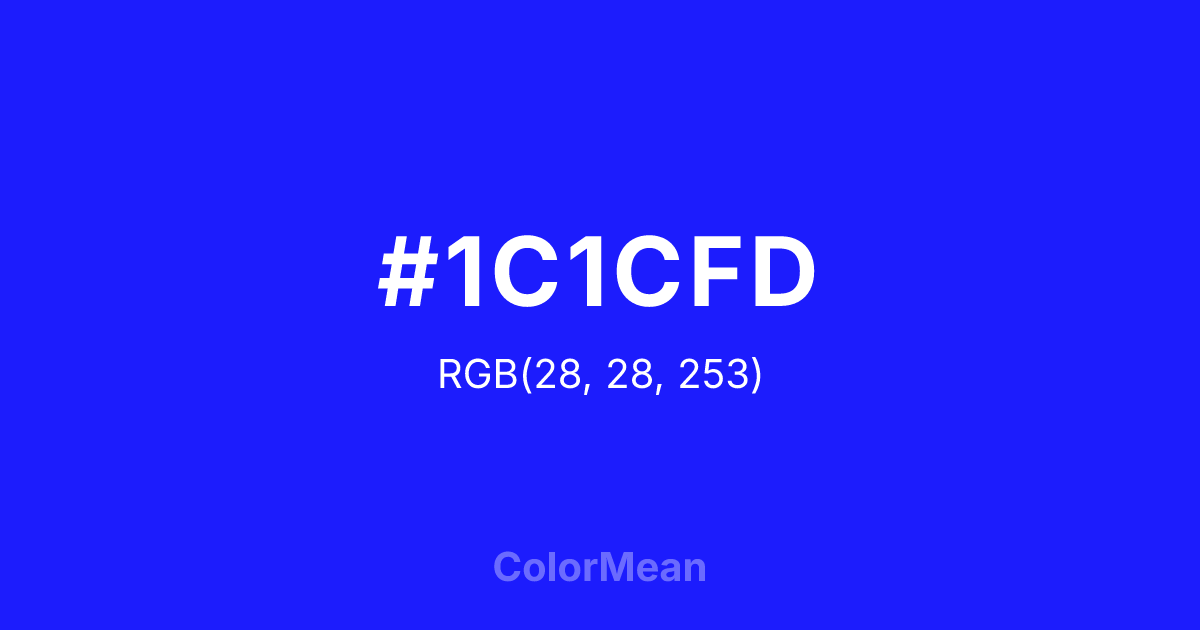Color swatch image showing #1C1CFD with RGB(28,28,253) values