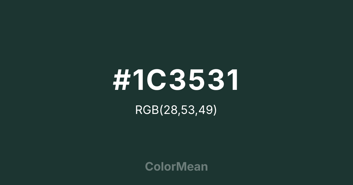 Color swatch image showing #1C3531 with RGB(28,53,49) values