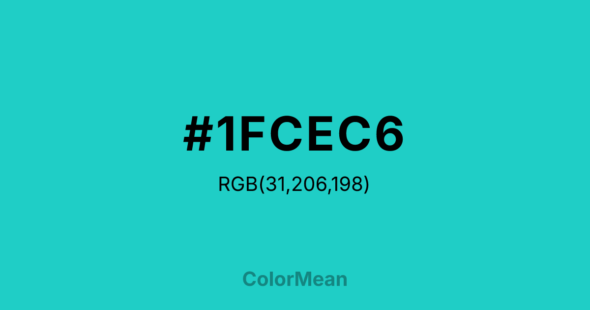 Color swatch image showing #1FCEC6 with RGB(31,206,198) values