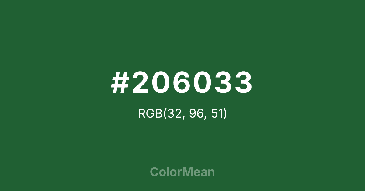 Color swatch image showing #206033 with RGB(32,96,51) values