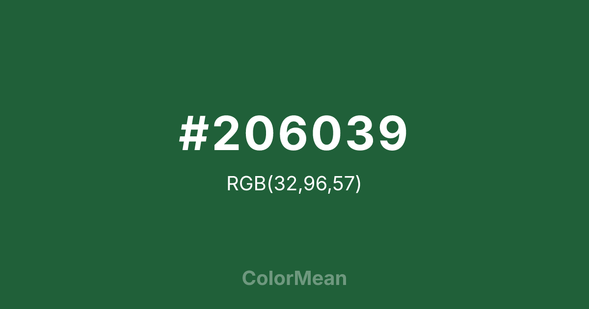 Color swatch image showing #206039 with RGB(32,96,57) values