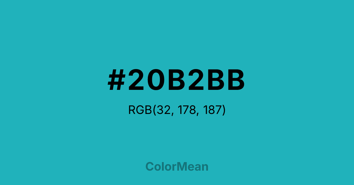 Color swatch image showing #20B2BB with RGB(32,178,187) values