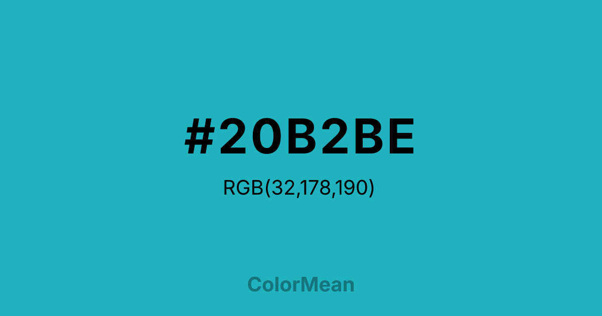 Color swatch image showing #20B2BE with RGB(32,178,190) values