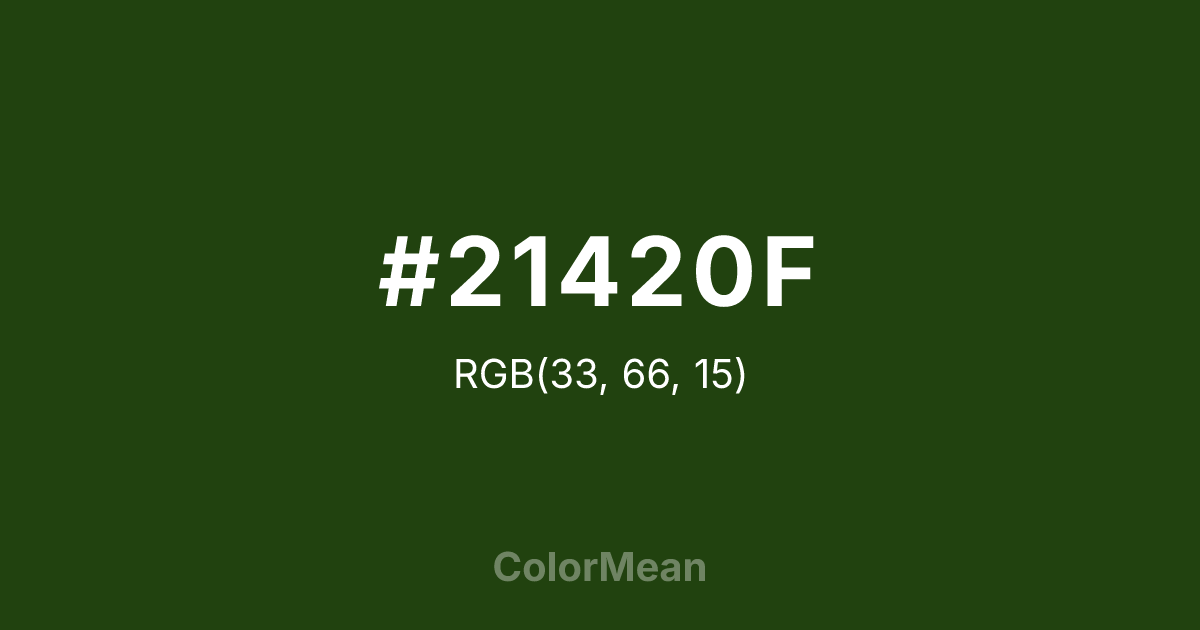 Color swatch image showing #21420F with RGB(33,66,15) values