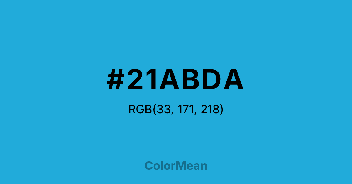 Color swatch image showing #21ABDA with RGB(33,171,218) values