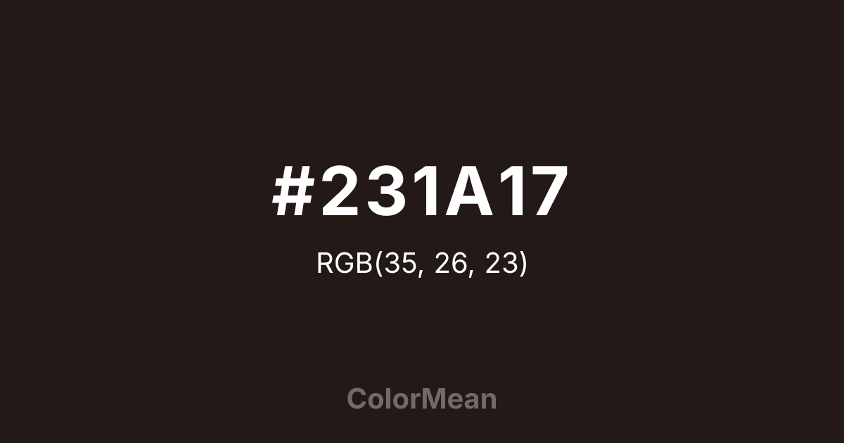 Color swatch image showing #231A17 with RGB(35,26,23) values