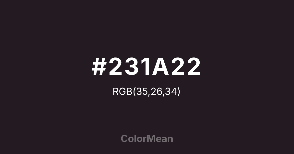 Color swatch image showing #231A22 with RGB(35,26,34) values