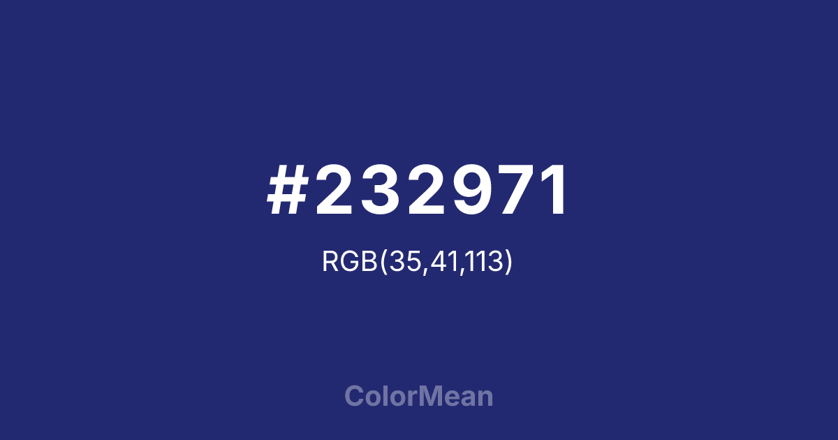 Color swatch image showing #232971 with RGB(35,41,113) values