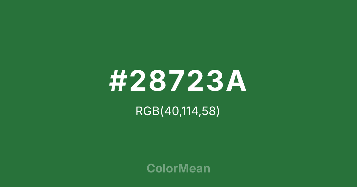 Color swatch image showing #28723A with RGB(40,114,58) values