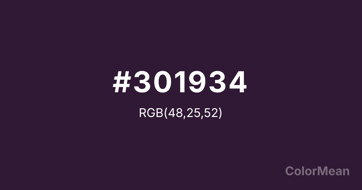 Color swatch image showing Dark Purple (#301934) with RGB(48,25,52) values