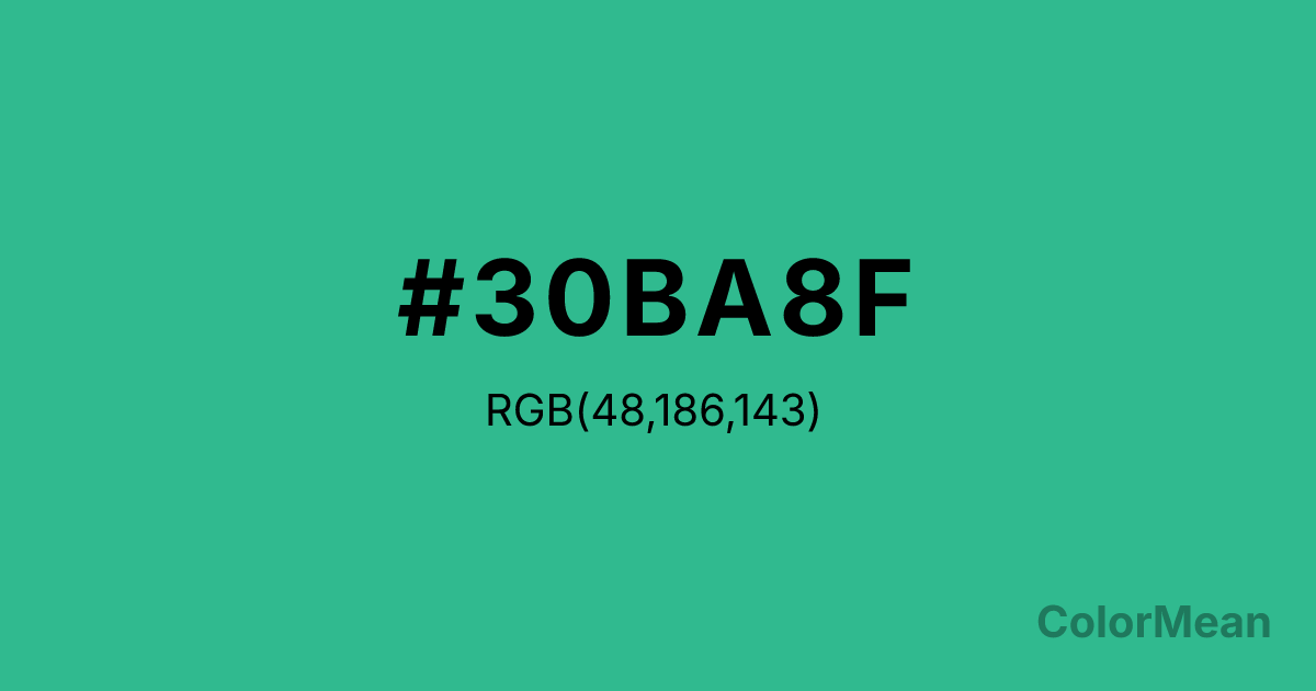Color swatch image showing Mountain Meadow (#30BA8F) with RGB(48,186,143) values