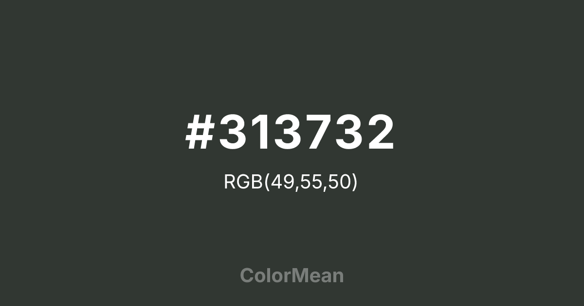 Color swatch image showing #313732 with RGB(49,55,50) values