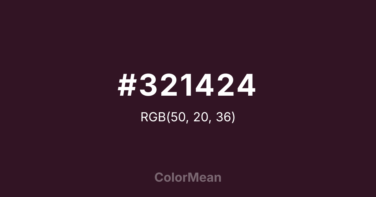 Color swatch image showing #321424 with RGB(50,20,36) values