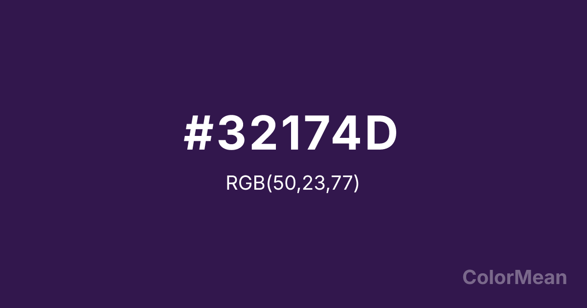 Color swatch image showing Russian Violet (#32174D) with RGB(50,23,77) values