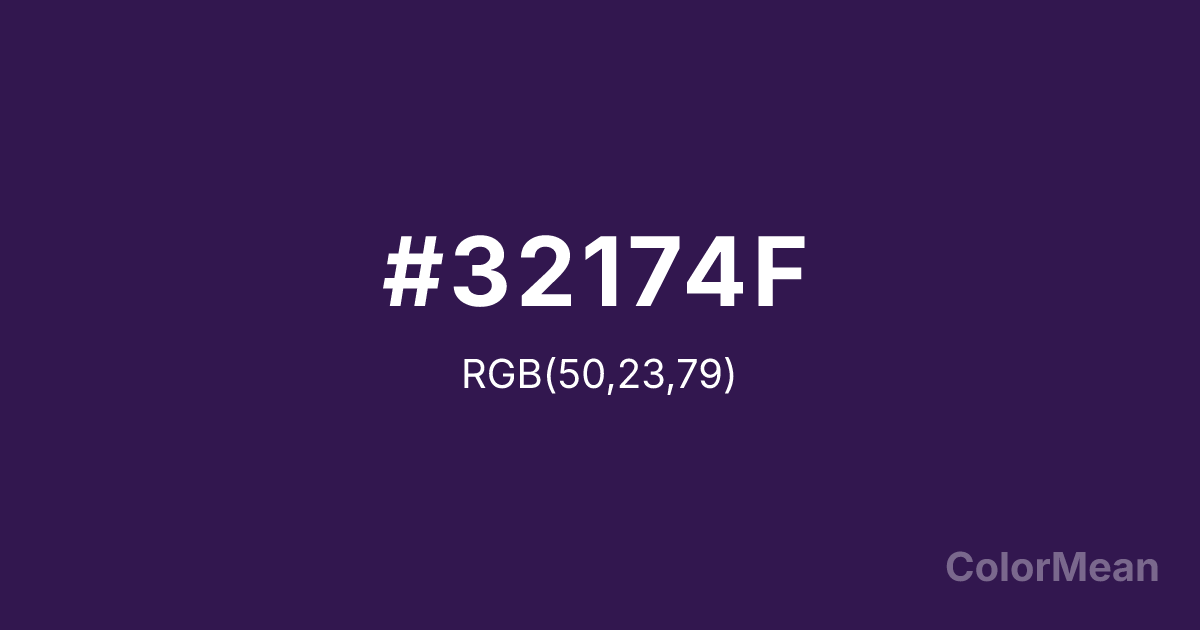 Color swatch image showing #32174F with RGB(50,23,79) values
