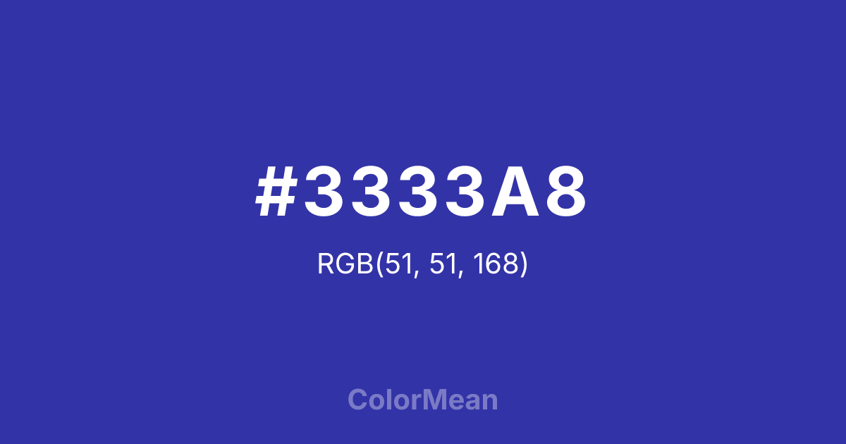 Color swatch image showing #3333A8 with RGB(51,51,168) values