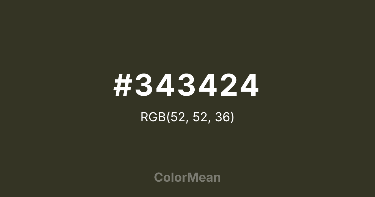 Color swatch image showing #343424 with RGB(52,52,36) values