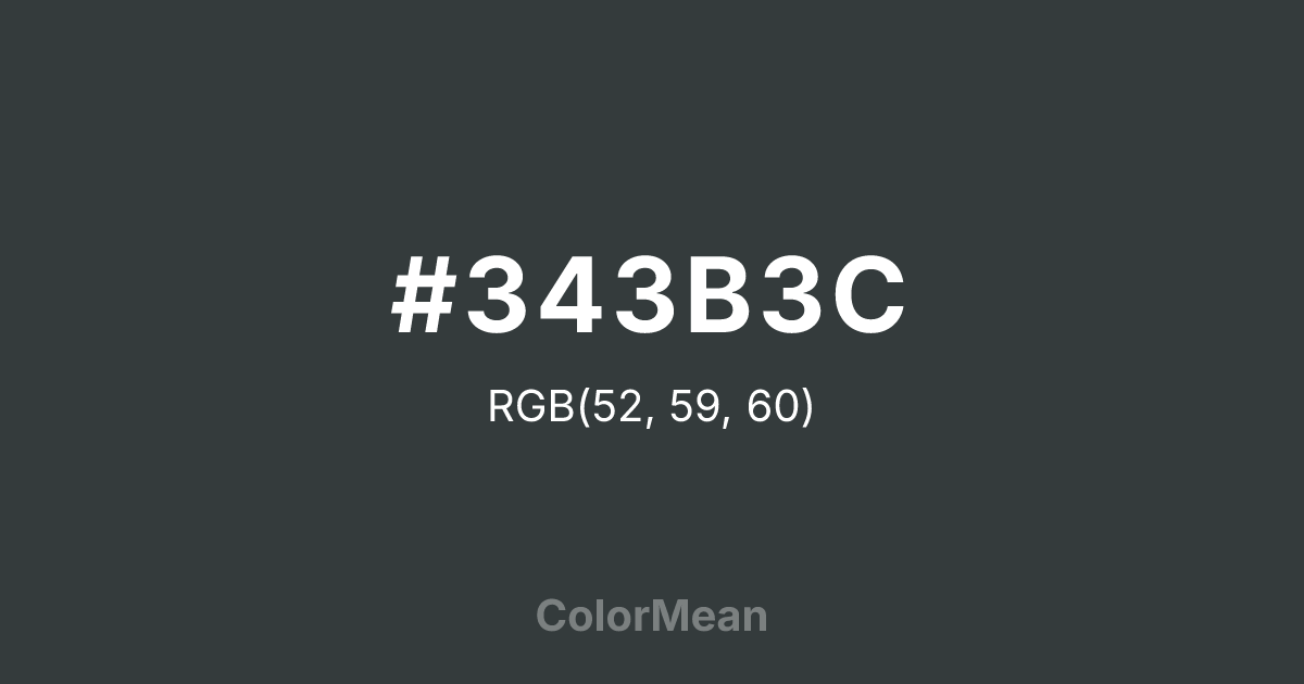 Color swatch image showing #343B3C with RGB(52,59,60) values