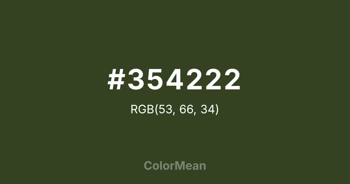 Color swatch image showing #354222 with RGB(53,66,34) values