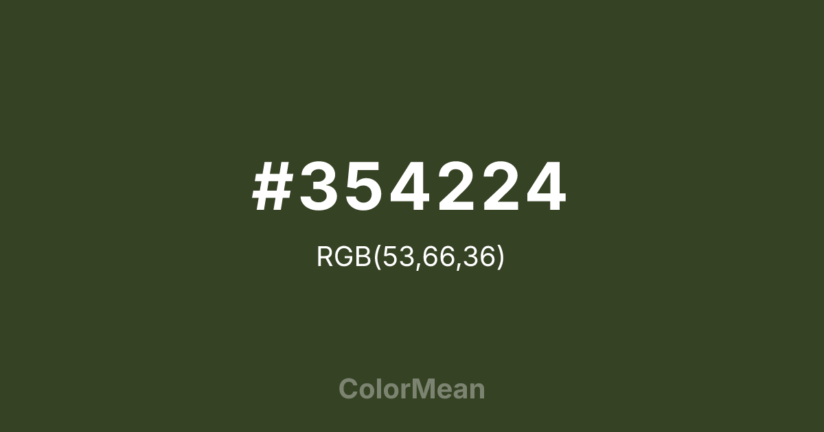 Color swatch image showing #354224 with RGB(53,66,36) values