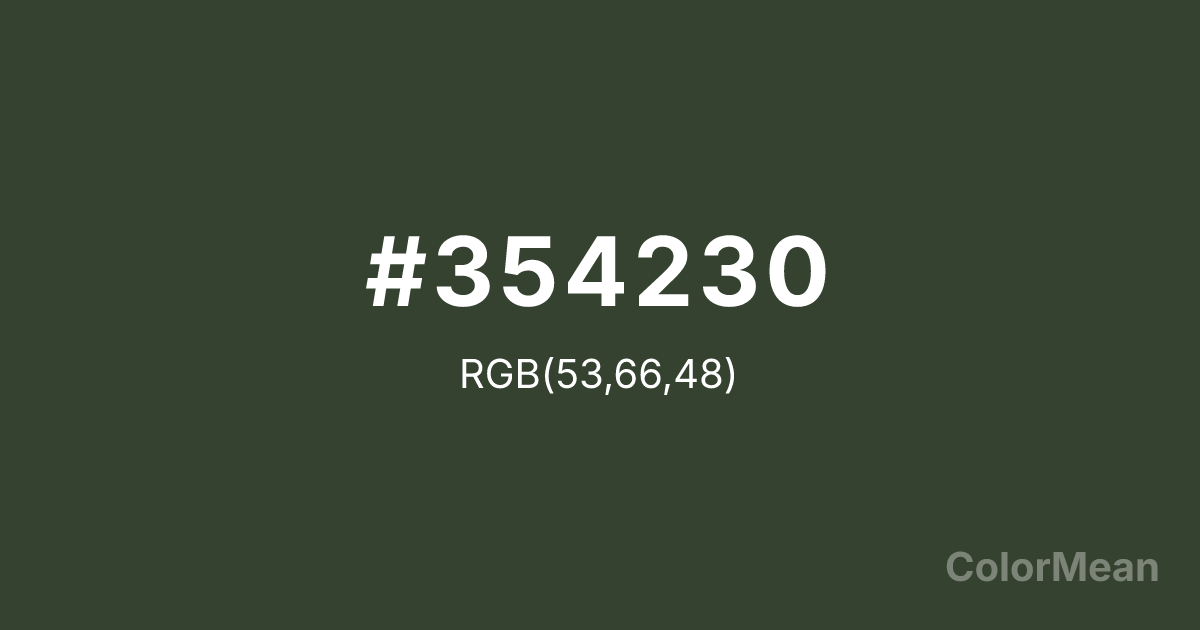 Color swatch image showing Kombu Green (#354230) with RGB(53,66,48) values