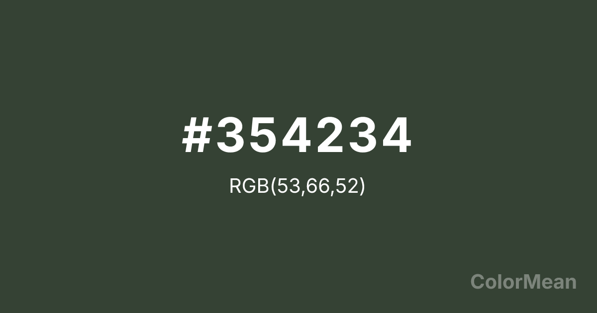 Color swatch image showing #354234 with RGB(53,66,52) values