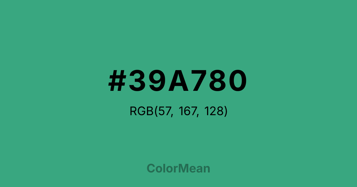 Color swatch image showing #39A780 with RGB(57,167,128) values