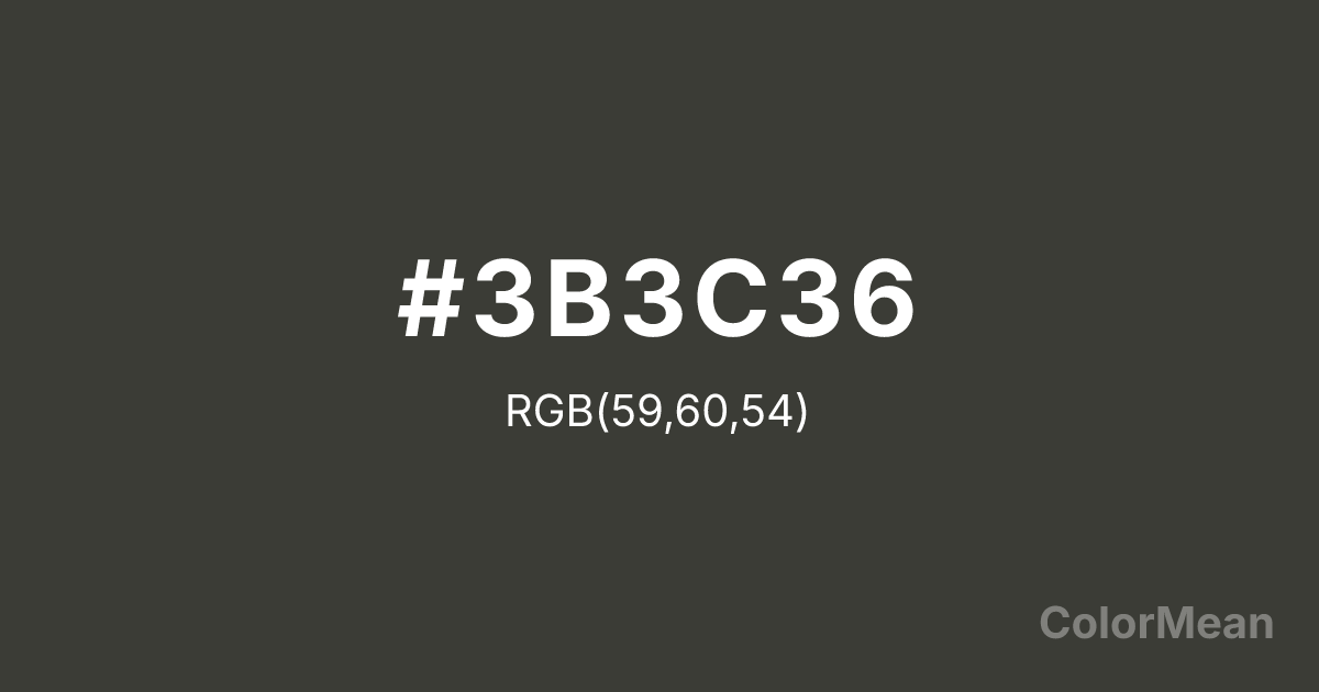 Color swatch image showing Black Olive (#3B3C36) with RGB(59,60,54) values