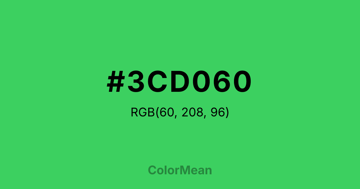 Color swatch image showing #3CD060 with RGB(60,208,96) values