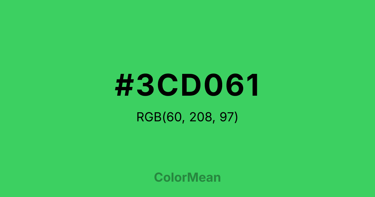 Color swatch image showing #3CD061 with RGB(60,208,97) values