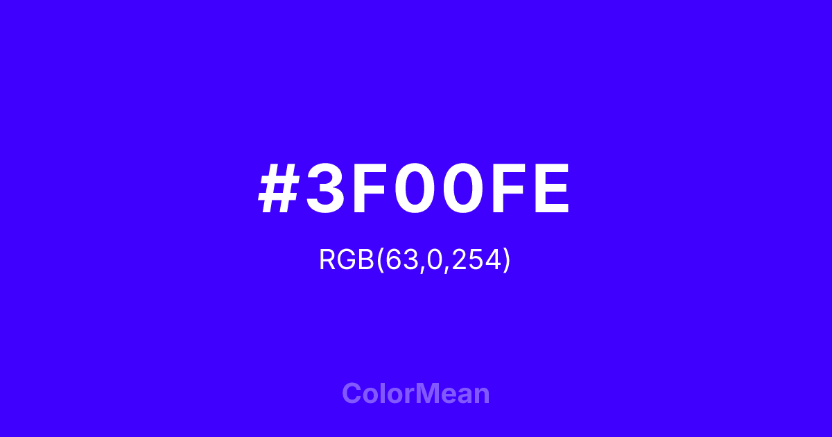 Color swatch image showing #3F00FE with RGB(63,0,254) values