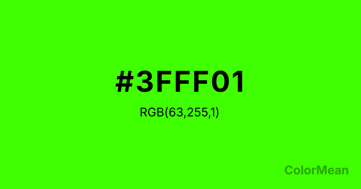 Color swatch image showing #3FFF01 with RGB(63,255,1) values