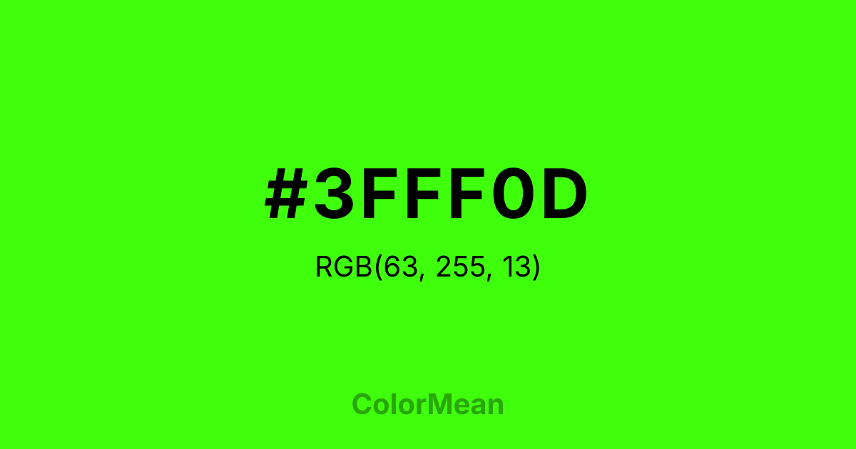 Color swatch image showing #3FFF0D with RGB(63,255,13) values