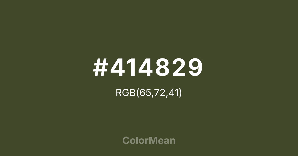 Color swatch image showing #414829 with RGB(65,72,41) values