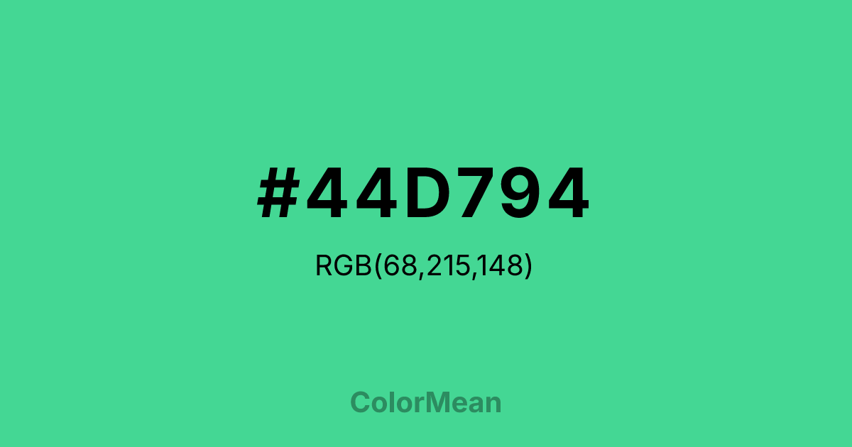 Color swatch image showing #44D794 with RGB(68,215,148) values