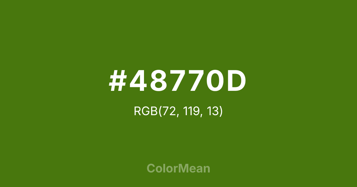 Color swatch image showing #48770D with RGB(72,119,13) values