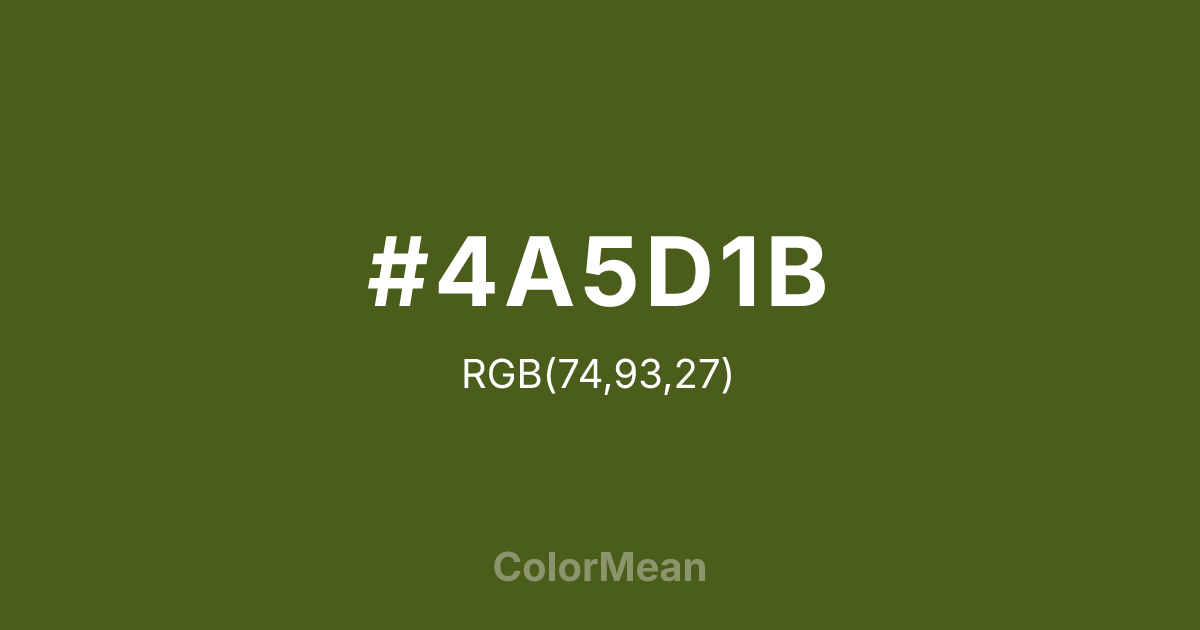 Color swatch image showing #4A5D1B with RGB(74,93,27) values