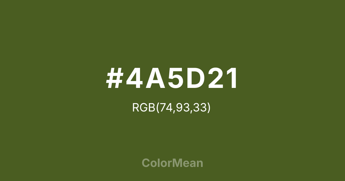 Color swatch image showing #4A5D21 with RGB(74,93,33) values