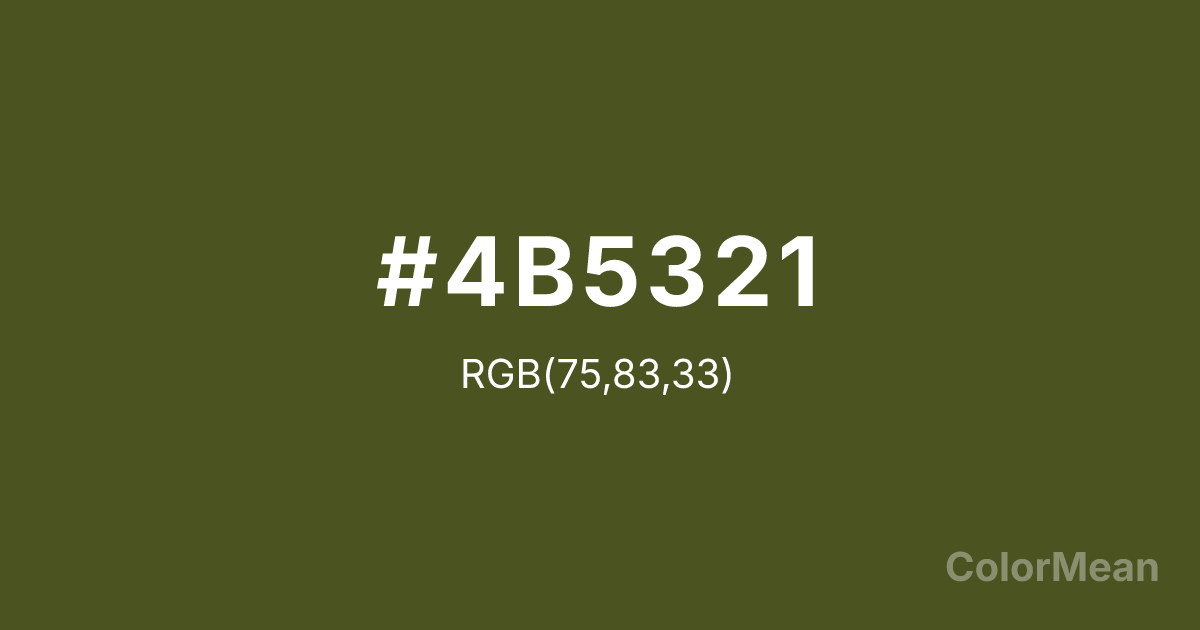 Color swatch image showing #4B5321 with RGB(75,83,33) values